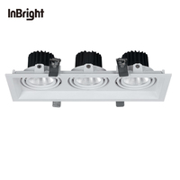 Plafonnier encastré à LED triple tête dimmable Dali, spot encastré à grille, intérieur réglable, 7W 12W 20W 30W COB LED Downlight