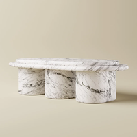 Table basse en marbre naturel Dream Home, plateau ovale superposé, trois colonnes en pierre massif, mobilier moderne pour salon
