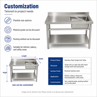 RVS spoelbaktafel met afvoergoot, commerciële keukenwasbak voor hotel en catering