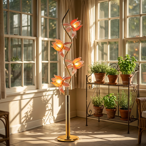 Golden S Shape Pole Lotus <b>Floor</b> <b>Lamp</b> 4 Pink Acrylic <b>Lamp</b> Heads Modern Standing Light for Reading Nook Decor - Product Image 1