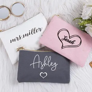 2023 Custom Kleine Eco Vriendelijke Katoenen Blanco Rits Zakje Make-Up Tassen Effen Katoenen Canvas Make-Up Make-Up Tas Met Logo