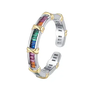 925 Sterling Silver Enamel Purple Flower Adjustable Ring Green Blue Zircon Opening Ring For Women Birthday Gift Fine Jewelry