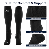 Chaussettes de compression athlétiques personnalisées en fibre de bambou, hauteur genou, 20-30 mmHg, avec sangle de cheville et sangle croisée, pour la course et usage médical