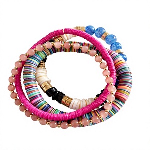 Women's Bohemian Gold Plated <b>Beaded</b> <b>Bracelets</b> Set Colorful Resin Acrylic Bangles Adjustable Eco-Friendly Jewelry - Product Image 1
