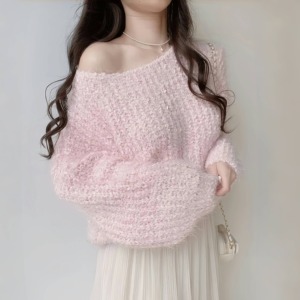 <span class=keywords><strong>Droma</strong></span> 2025 printemps et automne en stock haut de couleur unie tricoté mi-long une épaule ample élégant pull femmes - Product Image 2