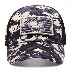 Casquette de baseball camouflage avec patch drapeau USA, casquette de sport en maille pour l'extérieur, personnalisable - Product Image 5