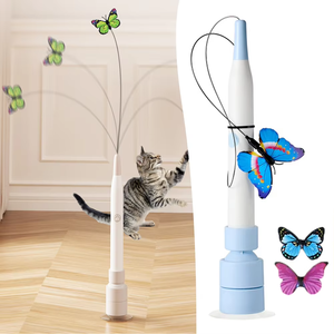 Electric Suction Cup Interactive Cat Toy Butterfly Flying Cat Toy Self-entertaining Cat Toy Long Rod Steel Wire Cat Toy - Product Image 1