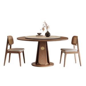 Table à manger ronde en bois massif avec chaises à dossier en rotin, design minimaliste pour petits espaces, ensemble de salle à manger moderne - Product Image 6
