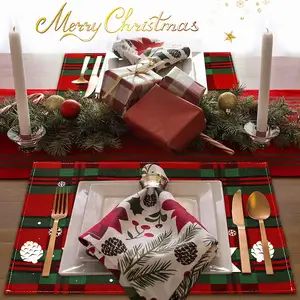 Joyeux Noël Rouge Camion Rétro Coton Lin Tapis de table de Noël Fêtes de vacances Événement de mariage Napperons lavables antidérapants