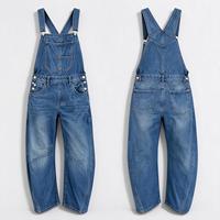Salopette en jean extensible taille haute pour femme, délavage moyen, style streetwear moderne