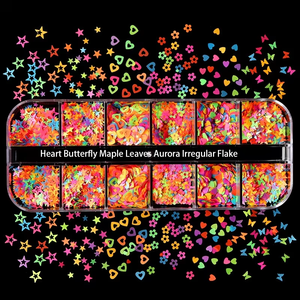 12 Grilles Boîte Holographique Valentine Coeur Papillon Feuilles D'érable Aurora Irrégulier Flocon 3D Décoration Nail Art Paillettes - Product Image 4
