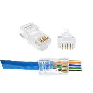 Kabel 1.3mm 1.5mm steker Cat5e Rg45 logam 8 Pin Harga Ethernet rj 45 konektor melewati rj45 konektor cat6 utp