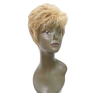 Novità del Commercio All'ingrosso del Fornitore Sintetico Nero Donne Disordinato Dritto Fatta a Macchina Frangia Luminoso di Colore Biondo <span class=keywords><strong>Bob</strong></span> Taglio Pixie Parrucca - Product Image 2