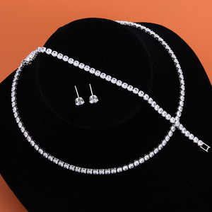 Zircon Jewelry Set Platinum Color Necklace Earrings <b>Wedding</b> Bridal Fashion <b>Accessories</b> - Product Image 2