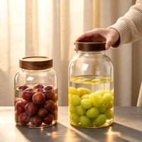 Grand pot en verre JM de 1 gallon avec couvercle hermétique en bois, lot de 2, pour farine, spaghetti, pâtes, poudre, thé, café