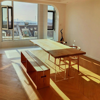 Meubles de salle à manger en noyer massif de haute qualité, modernes, écologiques, imperméables, table de cuisine avec base en fer pour restaurant
