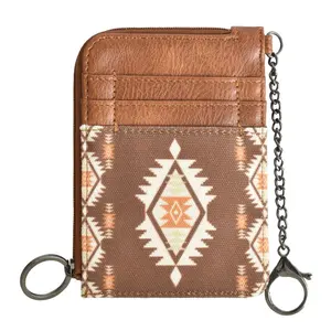 Western Card Wallet for Women Boho Aztec Credit Card Holder with Zipper Pocket