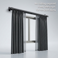 Rail de rideau télescopique en aluminium noir sans découpe, réglable, extensible, silencieux et fluide, 0,65-5,1 m, fixation murale ou plafond