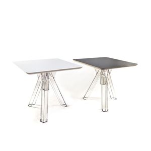 Tavolo da Pranzo Quadrato in Policarbonato Trasparente Ometto Design 80x80 cm Piano Nero Modello OMQT80N-1 per Casa e Bar - Product Image 5