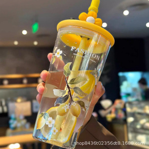 Lemon Yellow Plastic Water Bottle With Straw Large Mouth High Capacity For Women Summer Office Use Bpa Free Gift Cup - Product Image 1