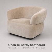 Fauteuil d'appoint moderne en chenille beige, fauteuil barillet avec dossier incurvé et assise moelleuse, fauteuil rembourré pour salon