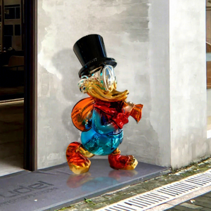 Venta Directa al por Mayor Nuevo Diseño Famosa Estatua de Pato Scrooge Modelo de Pato Donald con Bolsa de Dinero Escultura de Resina - Product Image 1