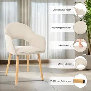 Juego de 2 Sillas de Comedor Tapizadas en Beige Goeurvant con Patas de Madera y Reposabrazos para <span class=keywords><strong>Cocina</strong></span>, Comedor y Sala de Estar - Product Image 6