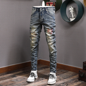 <span class=keywords><strong>Pantaloni</strong></span> Jeans da <span class=keywords><strong>Uomo</strong></span> all'Ingrosso Personalizzati in Stile Giapponese di Tendenza Street, Lavaggio Retro, Larghi a Gamba Dritta - Product Image 1