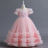 2024 nouveau bébé paillettes bulle manches robe de princesse 5-14 ans filles noeud papillon maille robe carnaval spectacle Piano Performance robe