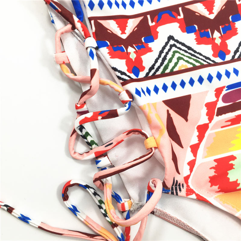 One-piece swimsuit Maldives style printed multi binding swimsuit custom swimwear sexy bikini