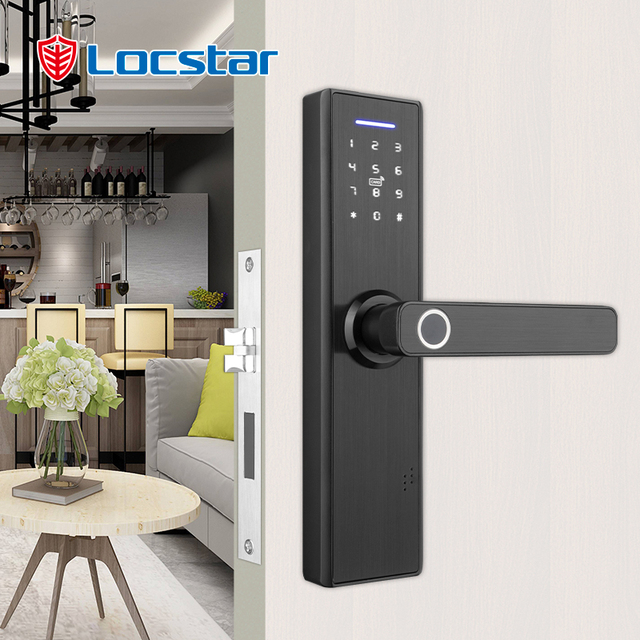 Locstar Shenzhen Factory Wood Door Card Code Smartphone Ble Smart TTlock APP Biometric Fingerprint Lock