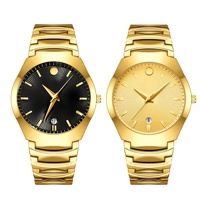 Ensemble de montres à quartz pour couple - Design minimaliste et écologique - Alliage noir et or - Bracelet de 10 mm - Cadran analogique à aiguilles