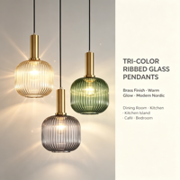 Suspension moderne en verre côtelé, option multicolore, lampe suspendue en laiton pour îlot de cuisine, salle à manger, café, décoration intérieure
