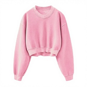 Heavy GSM 100% Cotton Fleece V-Neck Winter Printed Short Hoodies Women Front Logo Windproof Eco-Friendly Pullover Sweatshirts - Product Image 2