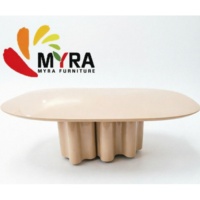 Table à manger ovale - Inspiration italienne - Luxe léger - Plateau en bambou couleur crème - Design minimaliste moderne pour la maison et les restaurants - 4 places