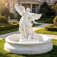 Fuente de Mármol Blanco Natural Grande MILY, Estilo San Miguel, Personalizada para Decoración de Jardín Exterior
