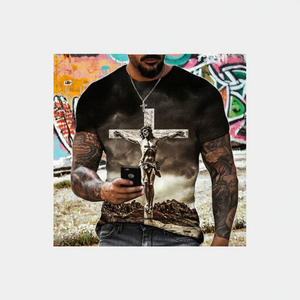 Free Shipping Plus Custom Jesus Christ Cross Jersey Smart Casual T-Shirt Blank Digital Printing Knitted 180 Grams Short Sleeve - Product Image 3