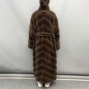 Jancoco - Abrigo Largo <span class=keywords><strong>de</strong></span> Piel Sintética con Cuello <span class=keywords><strong>de</strong></span> Embudo y Cinturón para Mujer, Diseño Chevron, para Otoño e <span class=keywords><strong>Invierno</strong></span> - Product Image 3