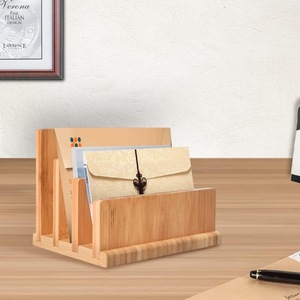 Organisateur de bureau en bois pour la maison avec compartiments multiples et système de fixation ; gestionnaire de courrier en bambou et bois ; pour comptoir - Product Image 4