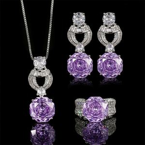 Wholesale Fashion Jewelry Eco-friendly Copper 12MM Violet Zircon Wedding Necklace <b>Sets</b> for Women Jewelry for Romantic - Product Image 3