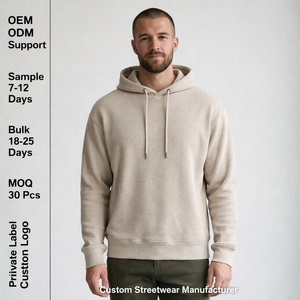 Felpa con Cappuccio Doppio da Uomo, Premium, Lusso, Basic, Vestibilità Ampia, Beige Avena, in Morbido Cotone Waffle - Product Image 1