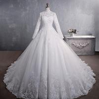 Robe de mariée en dentelle, nouvelle collection, col montant, manches longues, grande traîne, grande taille, style conservateur