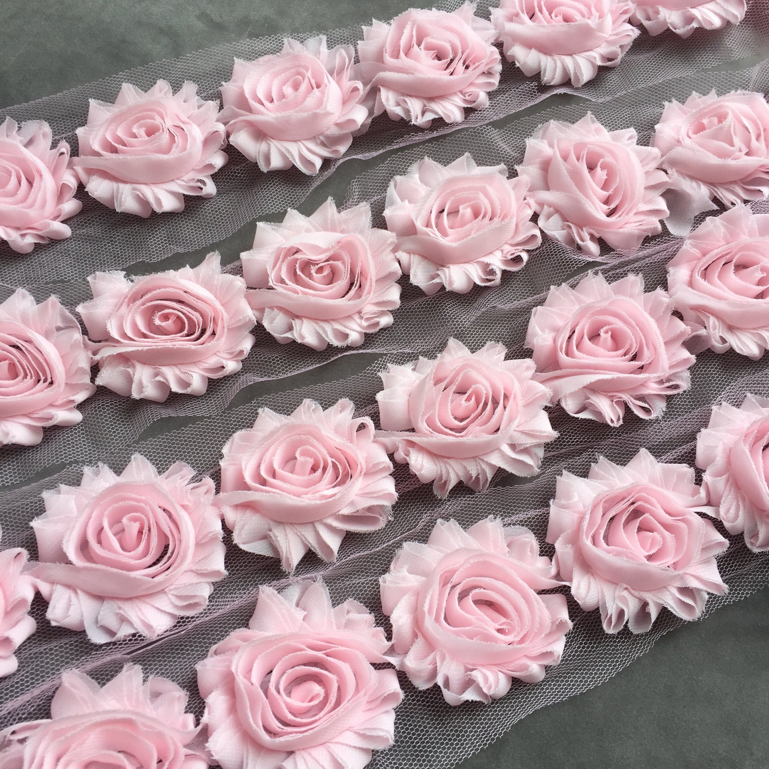 Bán Buôn Giá Rẻ Tùy Chỉnh Bé Shabby Voan Rose Flower Trim 2.5 Inch