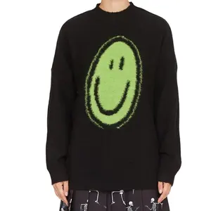 Suéter de Intarsia Smiley para hombre, Jersey de punto de secado rápido, suéter esencial de cuello redondo para hombre, venta al por mayor