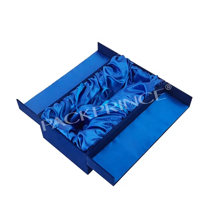 Handgemachten Custom Verpackung Karton Blau Satin Innen Luxus Perücke Verpackung Box Haar Verlängerung