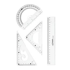 Set di Geometria in Plastica Trasparente Non Pieghevole da 20cm, Righello Triangolare, Goniometro, Kit Righello, Promozione, Forniture Scolastiche e per Ufficio - Product Image 1