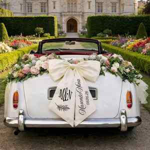 Custom <b>Car</b> Satin Ribbon <b>Bow</b>, Personalized Ribbon <b>Bow</b> for Wedding Decoration, Bride & Groom Getaway Gifts, Wedding Shower Prop - Product Image 1