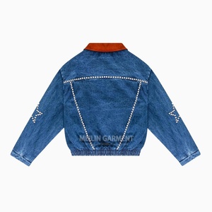 China Suppliers Custom Fashion Vintage Denim Zip up <b>Jacket</b> for Men Street Wear High Quality Pearl <b>Rhinestone</b> Denim <b>Jacket</b> - Product Image 2