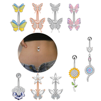 Anneaux de nombril en acier inoxydable plaqué argent, style punk, pendentif papillon, boule en zircone cubique, cadeau de mariage pour le corps