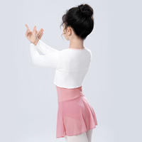 Crop tops de ballet pour filles, haut côtelé à lacets contrastés avec manches longues